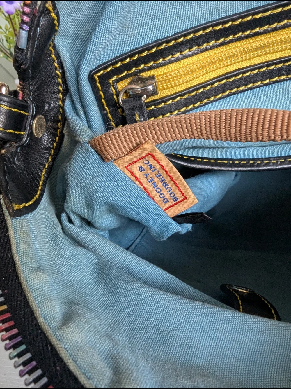 Dooney & Bourke Black Satchel with Multicolor DB Logo Print